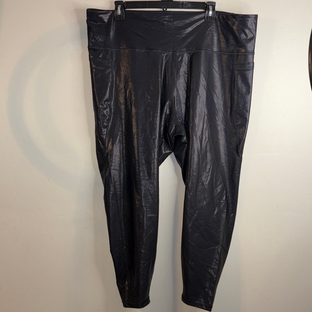Old Navy Powersoft Faux Leather Shimmer Leggings Plus Size 3X Black High Rise